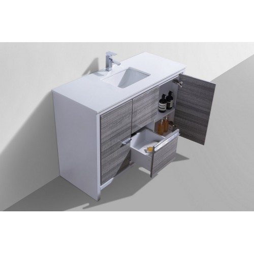 KubeBath Dolce 48″ Ash Gray Modern Bathroom Vanity with White Quartz Counter-Top