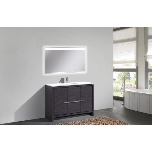 KubeBath Dolce 48″ Gray Oak Modern Bathroom Vanity with White Quartz Counter-Top