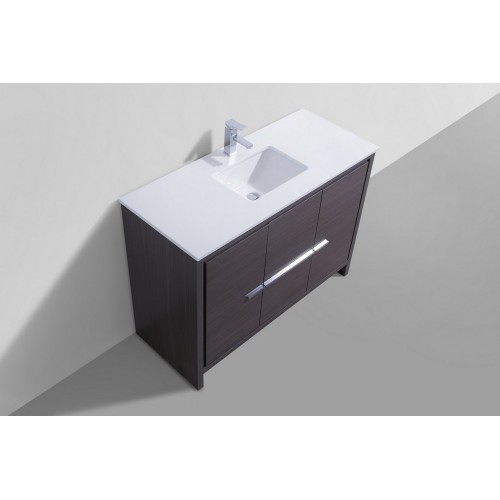 KubeBath Dolce 48″ Gray Oak Modern Bathroom Vanity with White Quartz Counter-Top