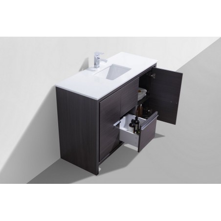 KubeBath Dolce 48″ Gray Oak Modern Bathroom Vanity with White Quartz Counter-Top