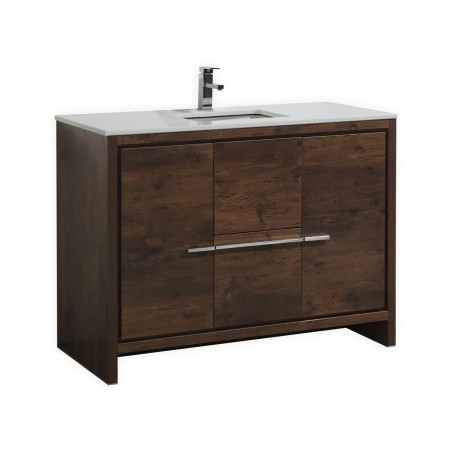 KubeBath Dolce 48″ Rose Wood Modern Bathroom Vanity with White Quartz Counter-Top