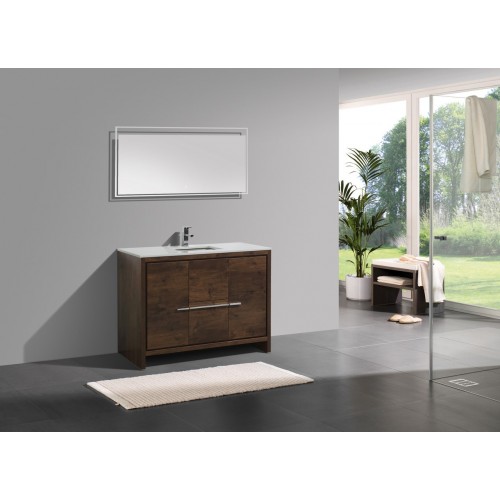 KubeBath Dolce 48″ Rose Wood Modern Bathroom Vanity with White Quartz Counter-Top