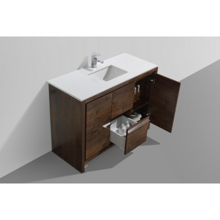 KubeBath Dolce 48″ Rose Wood Modern Bathroom Vanity with White Quartz Counter-Top