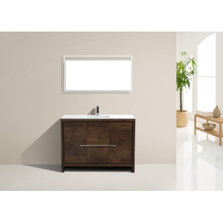 KubeBath Dolce 48″ Rose Wood Modern Bathroom Vanity with White Quartz Counter-Top