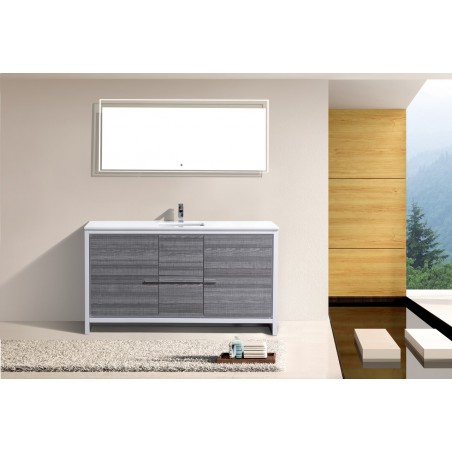 KubeBath Dolce 60″ Ash Gray Modern Bathroom Vanity with White Quartz Counter-Top