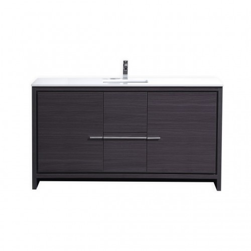 KubeBath Dolce 60″ Dark Gray Oak Modern Bathroom Vanity with White Quartz Counter-Top