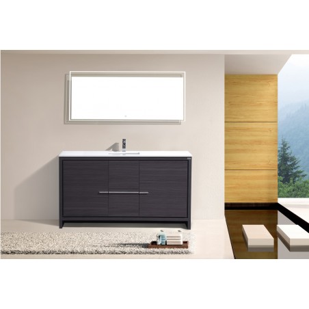 KubeBath Dolce 60″ Dark Gray Oak Modern Bathroom Vanity with White Quartz Counter-Top