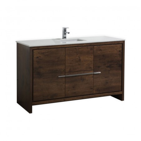 KubeBath Dolce 60″ Rose Wood Modern Bathroom Vanity with White Quartz Counter-Top