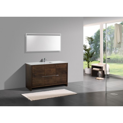 KubeBath Dolce 60″ Rose Wood Modern Bathroom Vanity with White Quartz Counter-Top