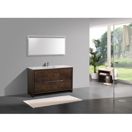 KubeBath Dolce 60″ Rose Wood Modern Bathroom Vanity with White Quartz Counter-Top