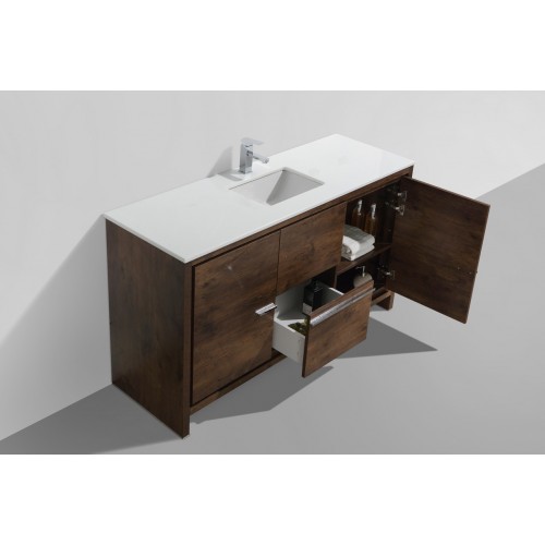 KubeBath Dolce 60″ Rose Wood Modern Bathroom Vanity with White Quartz Counter-Top