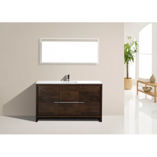 KubeBath Dolce 60″ Rose Wood Modern Bathroom Vanity with White Quartz Counter-Top