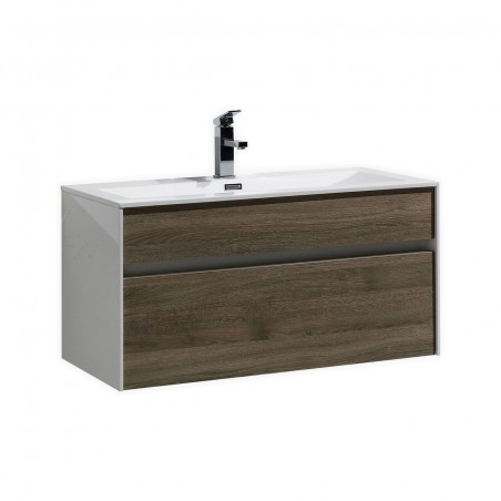 Fitto 36" Havana Oak Wall Mount Modern Bathroom Vanity