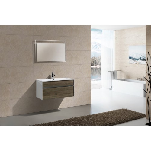 Fitto 36" Havana Oak Wall Mount Modern Bathroom Vanity