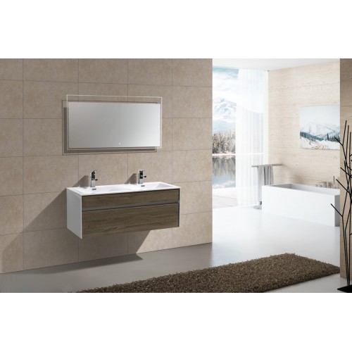 Fitto 48" Havana Oak Wall Mount Modern Bathroom Vanity - Double Sink