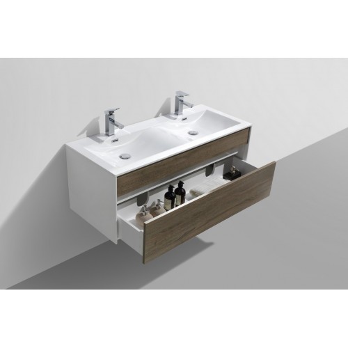 Fitto 48" Havana Oak Wall Mount Modern Bathroom Vanity - Double Sink