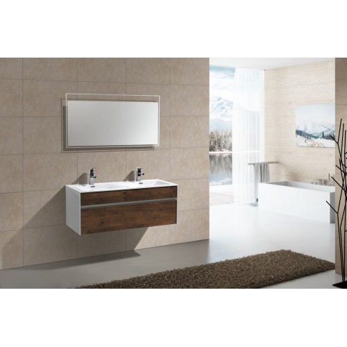 Fitto 48" Rose Wood Wall Mount Modern Bathroom Vanity - Double Sink