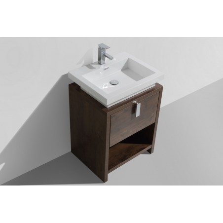 Levi 24" Rose Wood Modern Bathroom Vanity w/ Cubby Hole