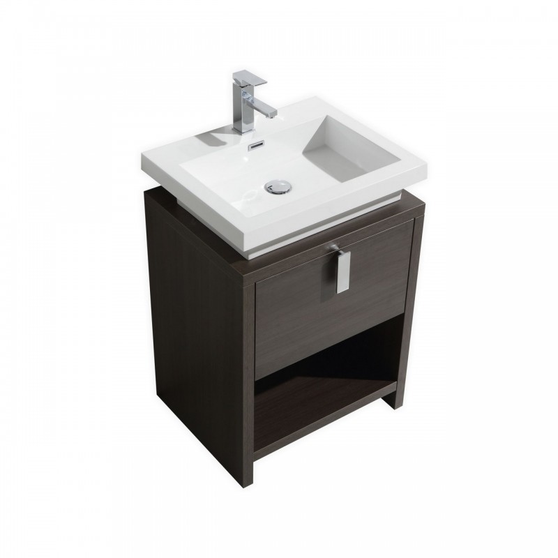 Levi 24" Gray Oak Modern Bathroom Vanity w/ Cubby Hole