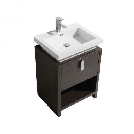 Levi 24" Gray Oak Modern Bathroom Vanity w/ Cubby Hole