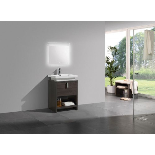 Levi 24" Dark Gray Oak Modern Bathroom Vanity w/ Cubby Hole