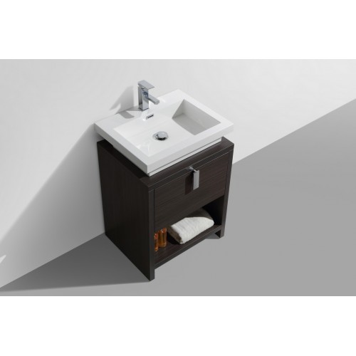 Levi 24" Dark Gray Oak Modern Bathroom Vanity w/ Cubby Hole