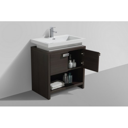 Levi 30" Gray Oak Modern Bathroom Vanity w/ Cubby Hole