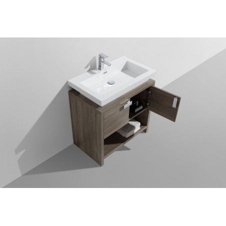 Levi 30" Havana Oak Modern Bathroom Vanity w/ Cubby Hole