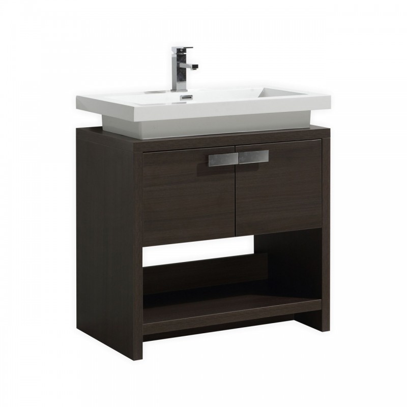 Levi 32" Gray Oak Modern Bathroom Vanity w/ Cubby Hole