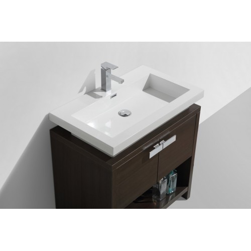 Levi 32" Gray Oak Modern Bathroom Vanity w/ Cubby Hole