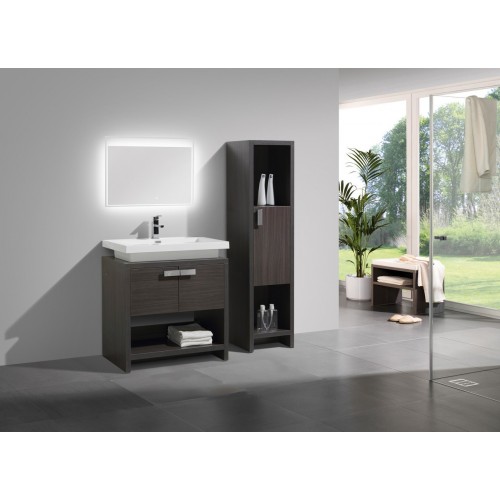 Levi 32" Dark Gray Oak Modern Bathroom Vanity w/ Cubby Hole