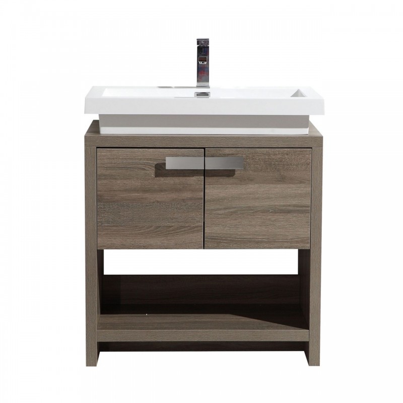 Levi 32" Havana Oak Modern Bathroom Vanity w/ Cubby Hole