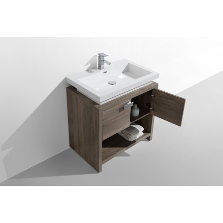 Levi 32" Havana Oak Modern Bathroom Vanity w/ Cubby Hole