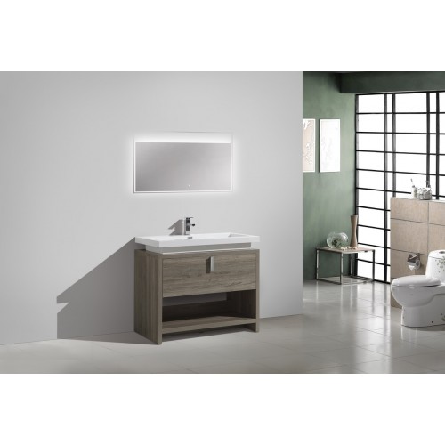 Levi 40" Havana Oak Modern Bathroom Vanity w/ Cubby Hole