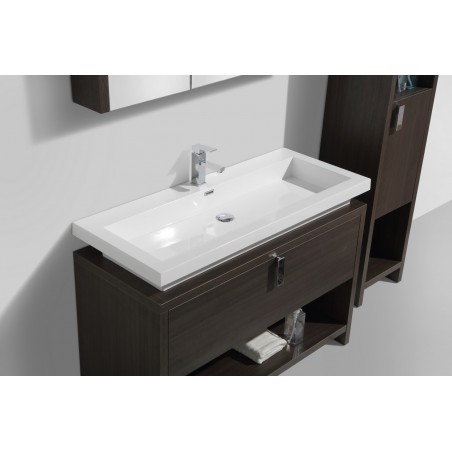 Levi 48" Gray Oak Modern Bathroom Vanity w/ Cubby Hole