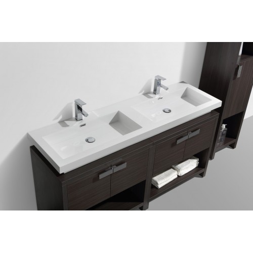 Levi 63" Dark Gray Oak Modern Bathroom Vanity w/ Cubby Hole