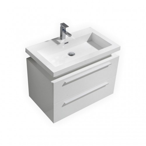 Kube 32" High Gloss White Wall Mount Modern Bathroom Vanity w/ Vessel Sink
