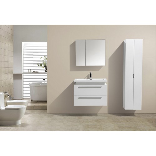 Kube 32" High Gloss White Wall Mount Modern Bathroom Vanity w/ Vessel Sink