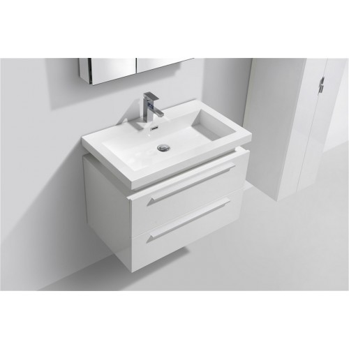 Kube 32" High Gloss White Wall Mount Modern Bathroom Vanity w/ Vessel Sink