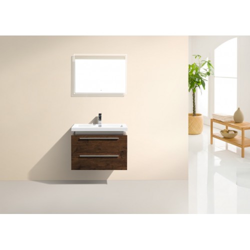 Kube 32" Rose Wood Wall Mount Modern Bathroom Vanity w/ Vessel Sink