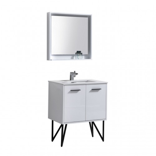 Bosco 30" Modern Bathroom Vanity w/ Quartz Countertop and Matching Mirror