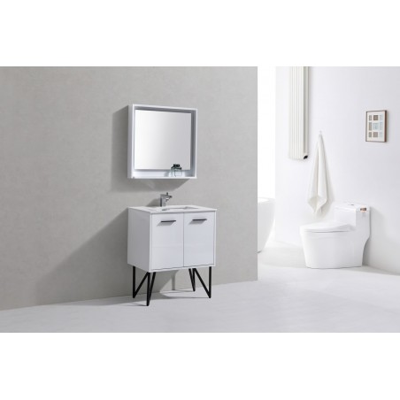 Bosco 30" Modern Bathroom Vanity w/ Quartz Countertop and Matching Mirror