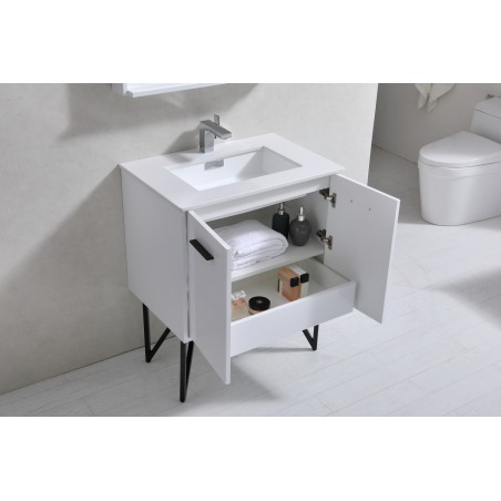 Bosco 30" Modern Bathroom Vanity w/ Quartz Countertop and Matching Mirror