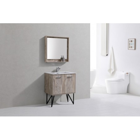 Bosco 30" Modern Bathroom Vanity w/ Quartz Countertop and Matching Mirror