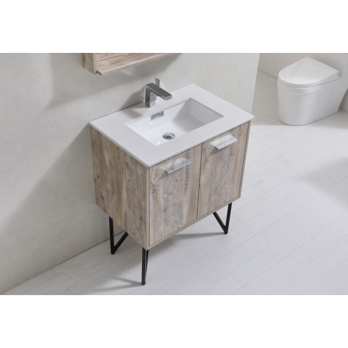 Bosco 30" Modern Bathroom Vanity w/ Quartz Countertop and Matching Mirror