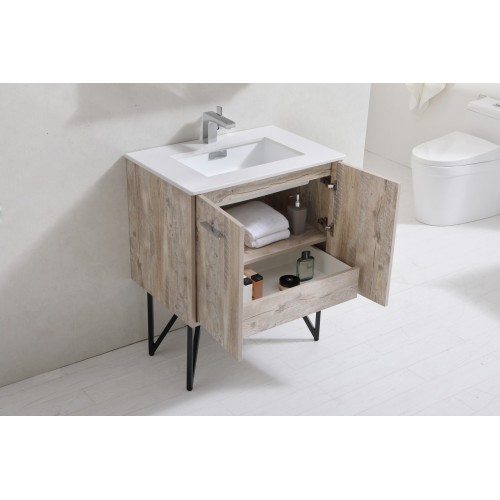 Bosco 30" Modern Bathroom Vanity w/ Quartz Countertop and Matching Mirror