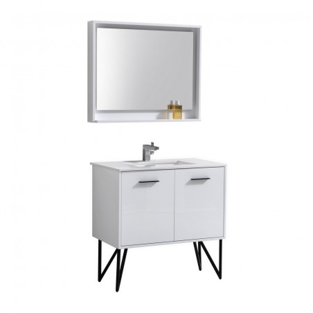 Bosco 36" Modern Bathroom Vanity w/ Quartz Countertop and Matching Mirror