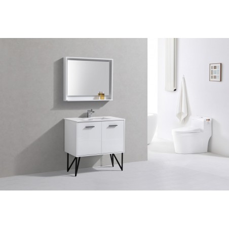 Bosco 36" Modern Bathroom Vanity w/ Quartz Countertop and Matching Mirror