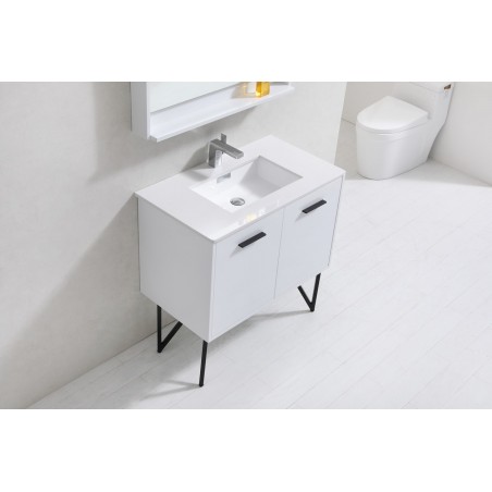 Bosco 36" Modern Bathroom Vanity w/ Quartz Countertop and Matching Mirror