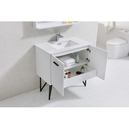 Bosco 36" Modern Bathroom Vanity w/ Quartz Countertop and Matching Mirror